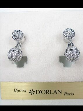 D'Orlan Rhodium Plated Clip Earring with Swarovski Crystals
